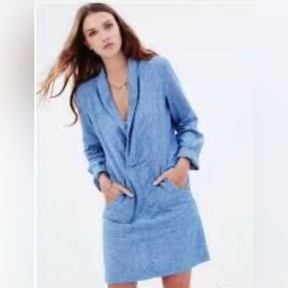 Free People Linen V-Neck Collar Long Sleeve Mini Dress w/ Pockets- Size XS - Picture 3 of 16